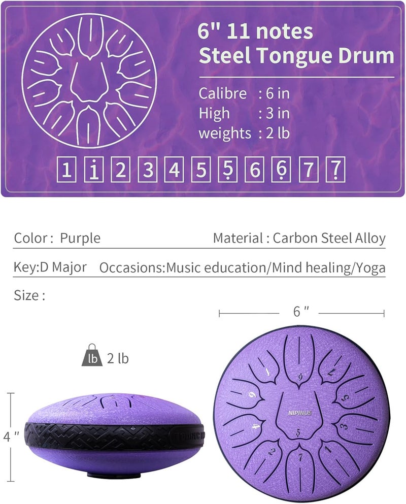 NIPINUS Rain Drum for Outside Garden, Steel Tongue Drum - 6 Inch 11 Notes Metal HandPan Drums,Waterproof Rain Chime,Musical Gifts - Image 2
